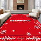 Red White Snowflake Winter Border Rug