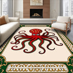 Crimson Octopus Floral Frame Rug