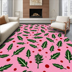 Whimsical Green Feather Pink Background Rug