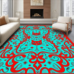 Red Teal Whimsical Floral Cat Rug