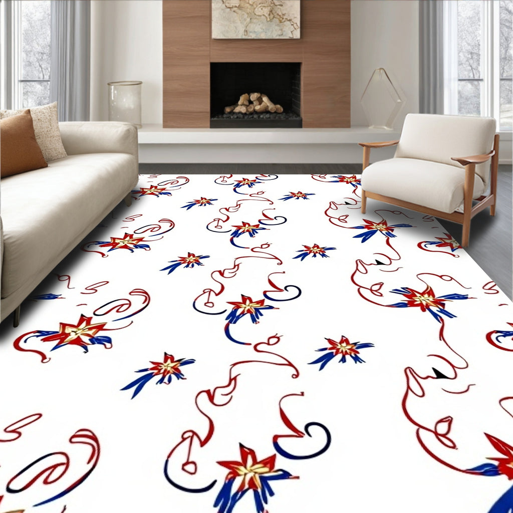 Red Blue Star Spirals Rug