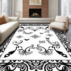 Gothic Black Ornamental Scroll Bat Rug