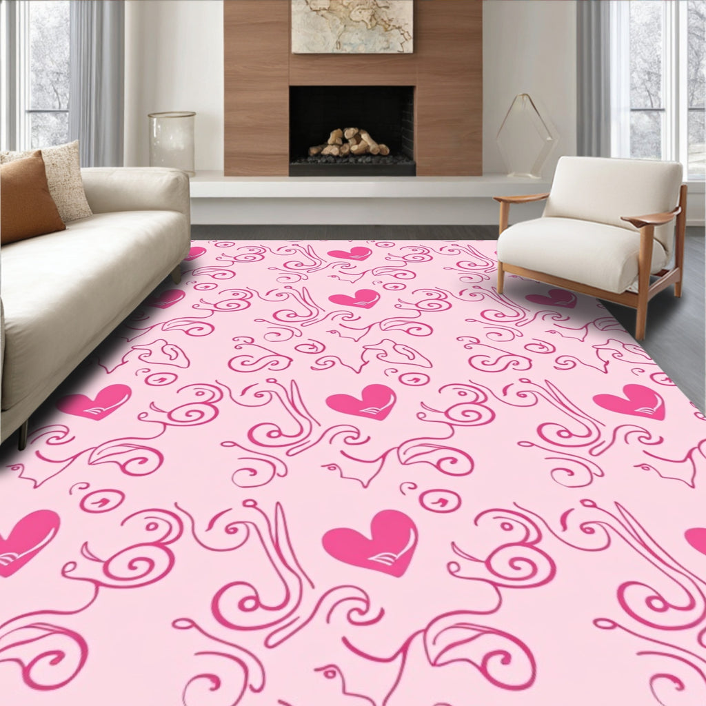 Pink Heart Swirls Garland Rug
