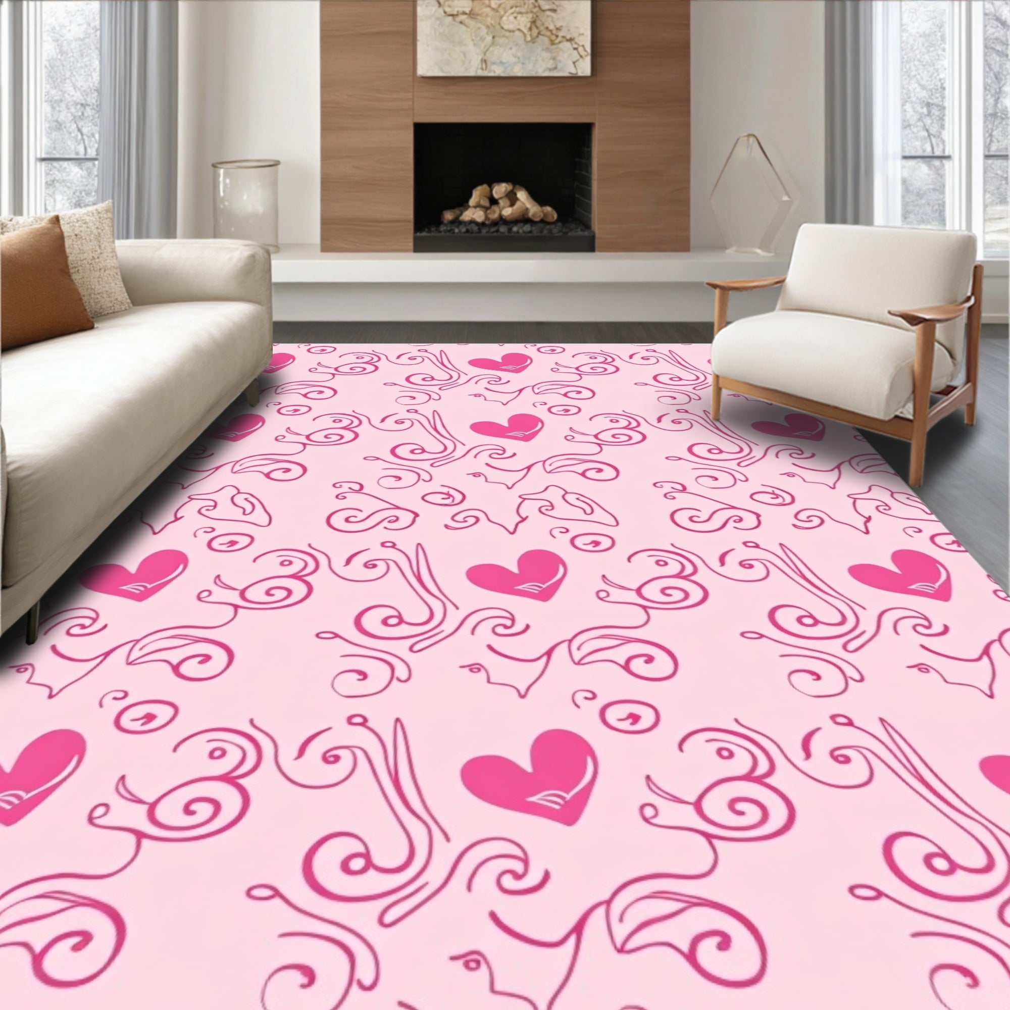 Pink Heart Swirls Garland Rug