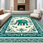 Teal Elephant Ivory Border Medallion Rug