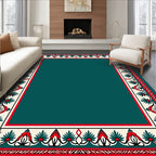 Deep Teal Traditional Floral Border Rug