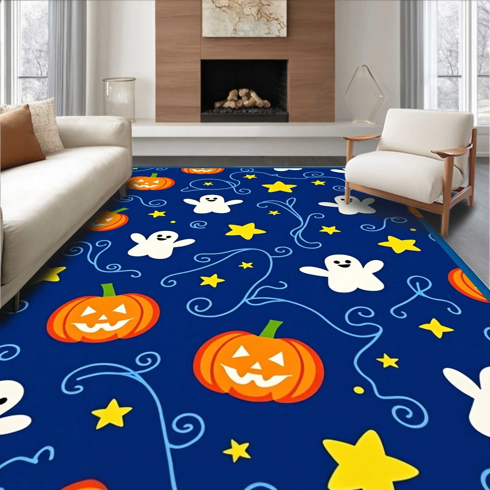 Spooky Blue Pumpkin Ghost Star Rug