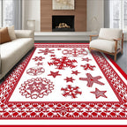 Red Snowflakes Bordered Textile Rug