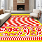 Vibrant Red Swirl Stripe Border Rug