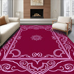 Rich Magenta Floral Scroll Frame Rug