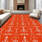 Orange White Folk Tree Medallion Rug