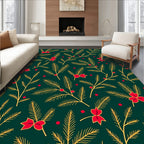 Green Pine Branch Red Bow Rug