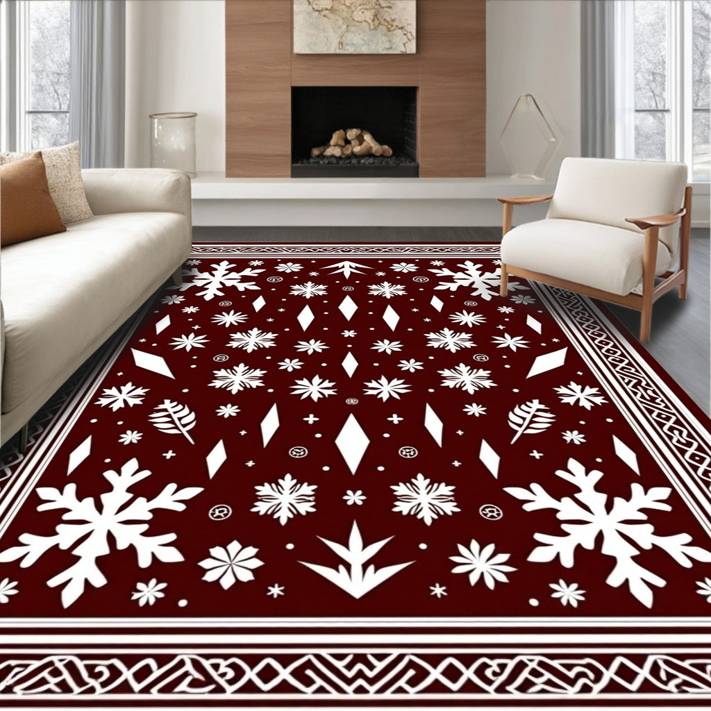 Deep Red Snowflake Winter Wonderland Rug