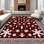 Deep Red Snowflake Winter Wonderland Rug