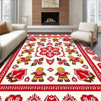 Red Gingerbread People Folk Art Rug