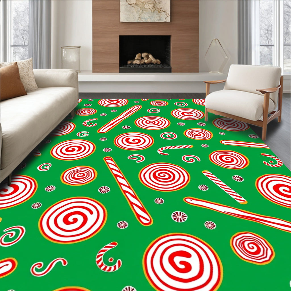 Festive Green Red Swirl Candy Cane Rug