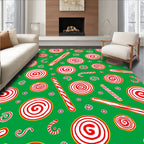 Festive Green Red Swirl Candy Cane Rug