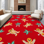 Festive Red Gingerbread Man Holly Sprig Rug