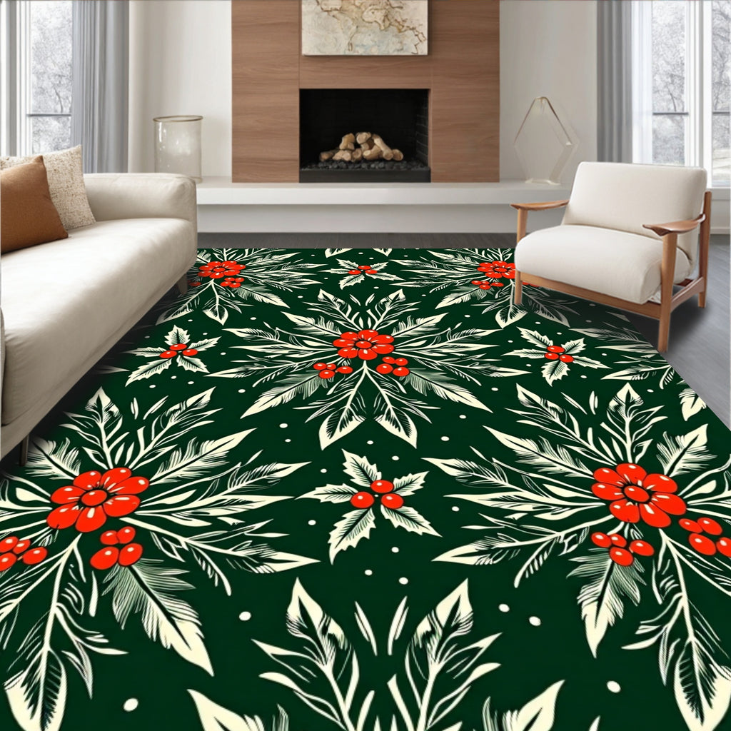Red Berry Holly Leaf Garland Rug