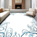 Delicate Teal Vine Floral Border Rug