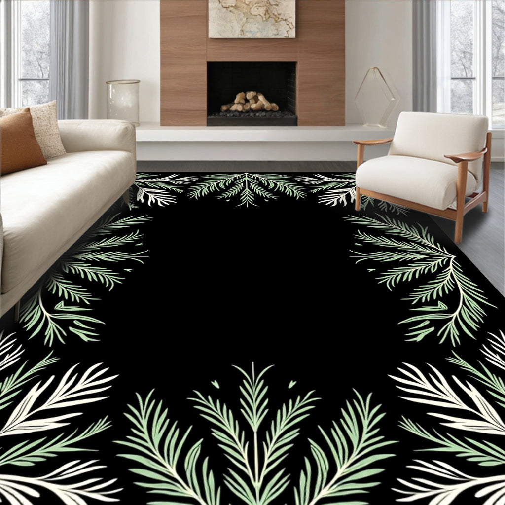 Soft Green Branch Border Frame Rug