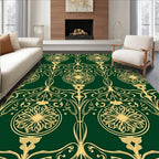 Art Nouveau Gold Floral Swirl Green Rug
