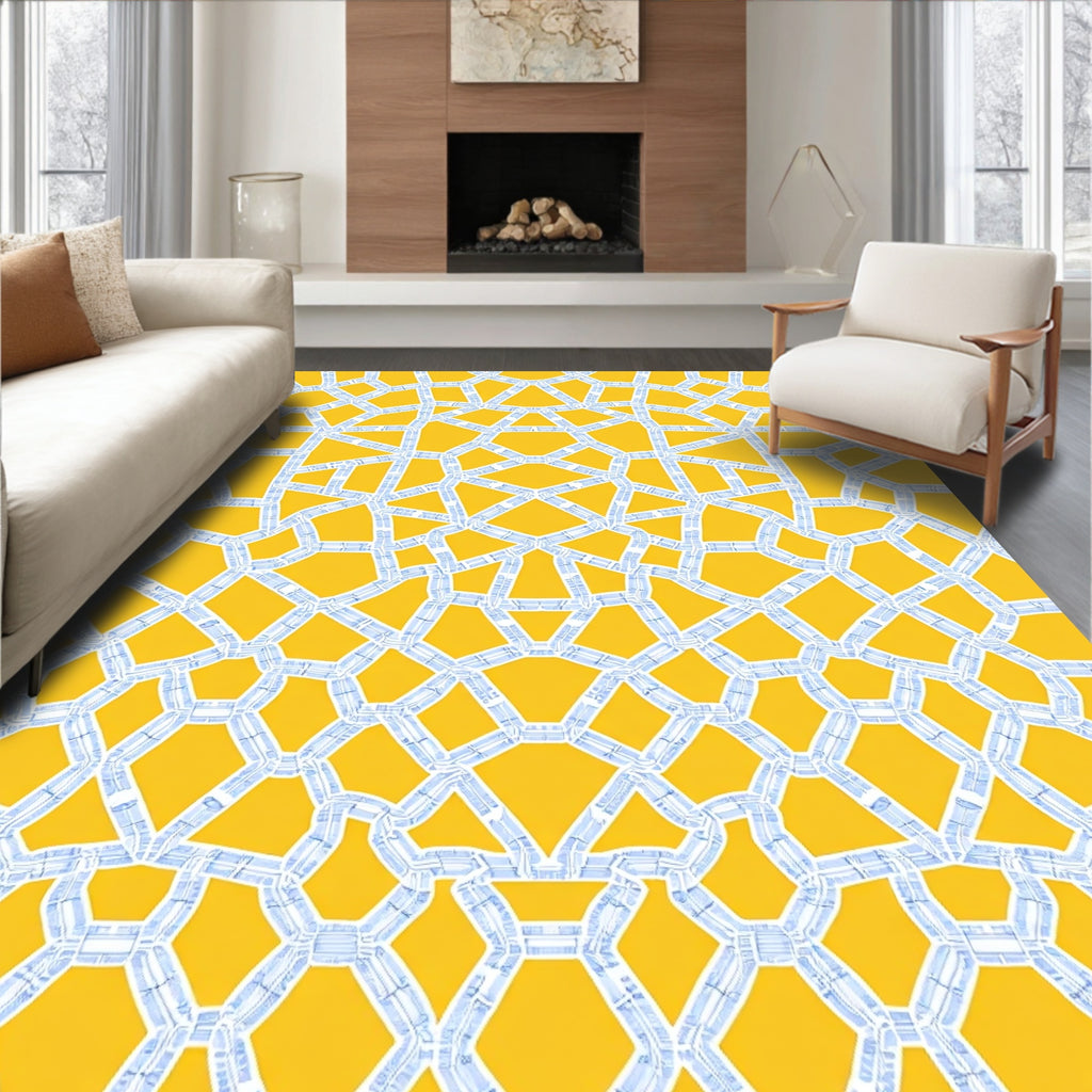 Golden Yellow Geometric Lattice Rug