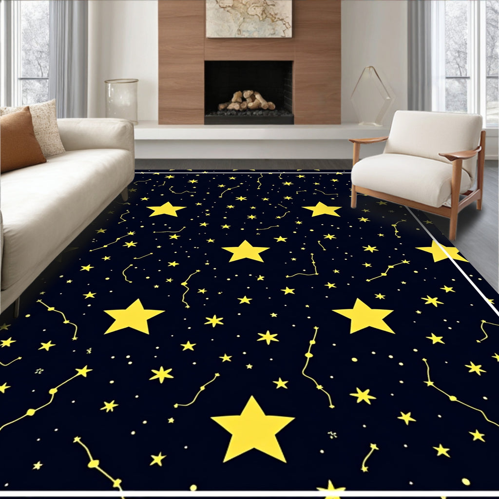 Cosmic Yellow Stars Night Sky Rug
