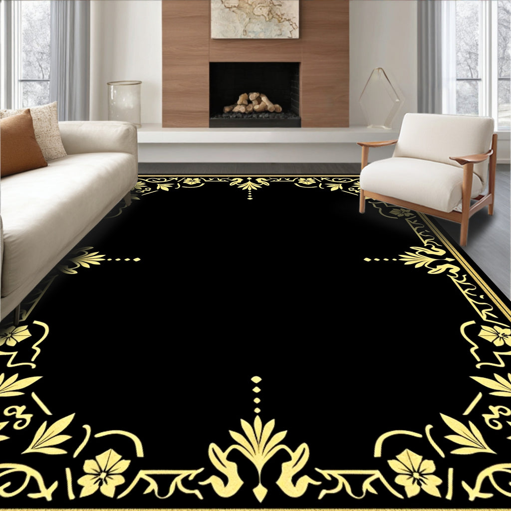 Ornate Golden Floral Border Rug