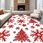 Red Snowflake and Christmas Tree Pattern Rug