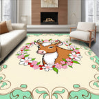 Brown Cow Floral Wreath Frame Rug