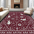 Crimson White Whimsical Cat Floral Rug