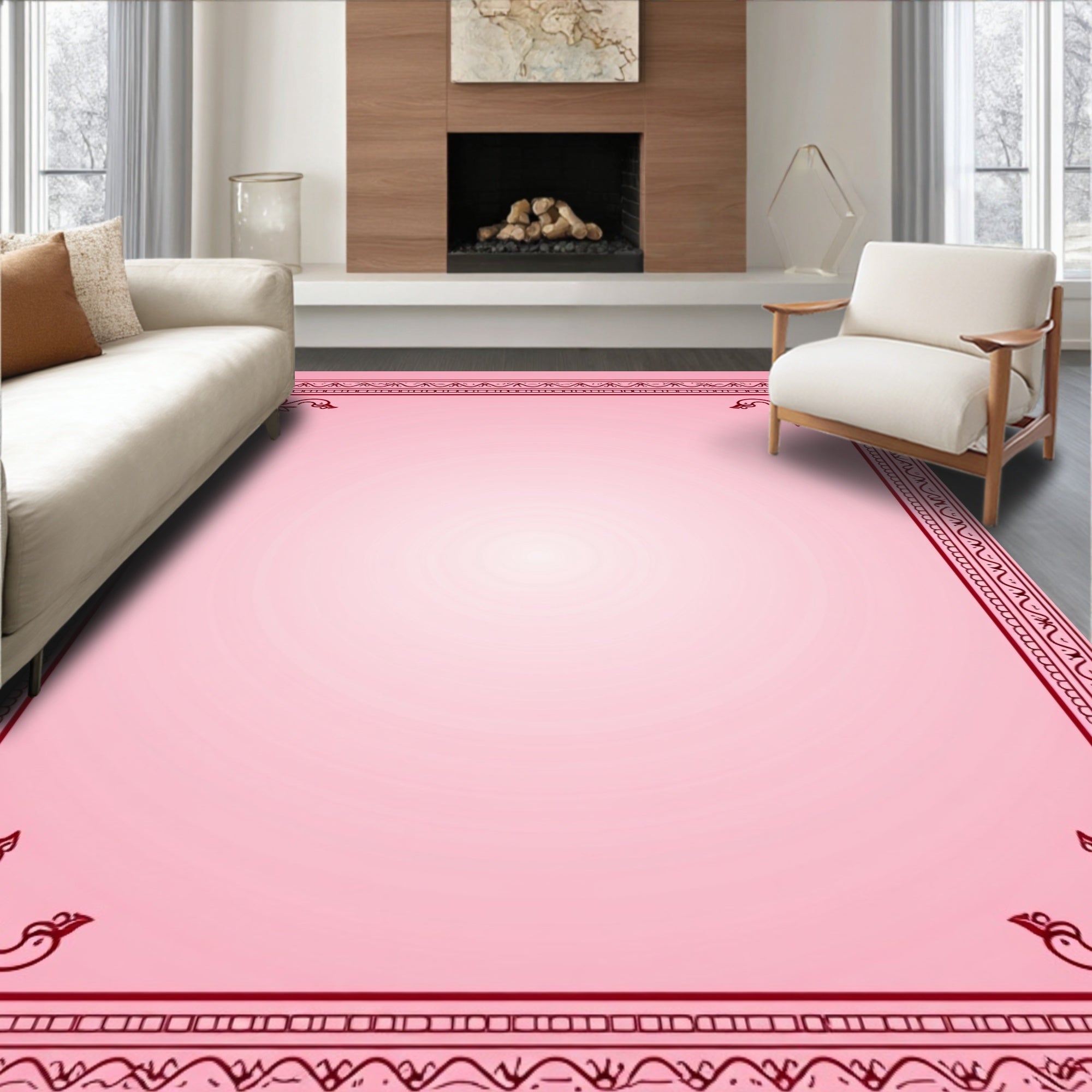 Crimson Red Heart Bordered Square Rug