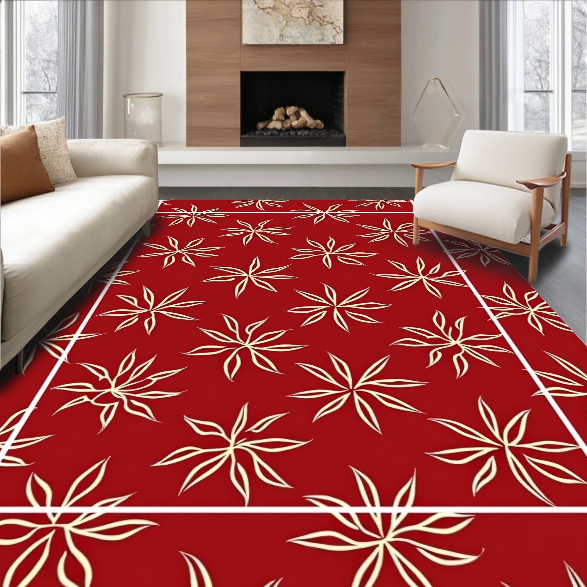 Crimson Starburst Repeat Border Rug
