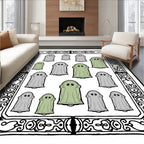 Whimsical Green Gray Ghost Gathering Rug