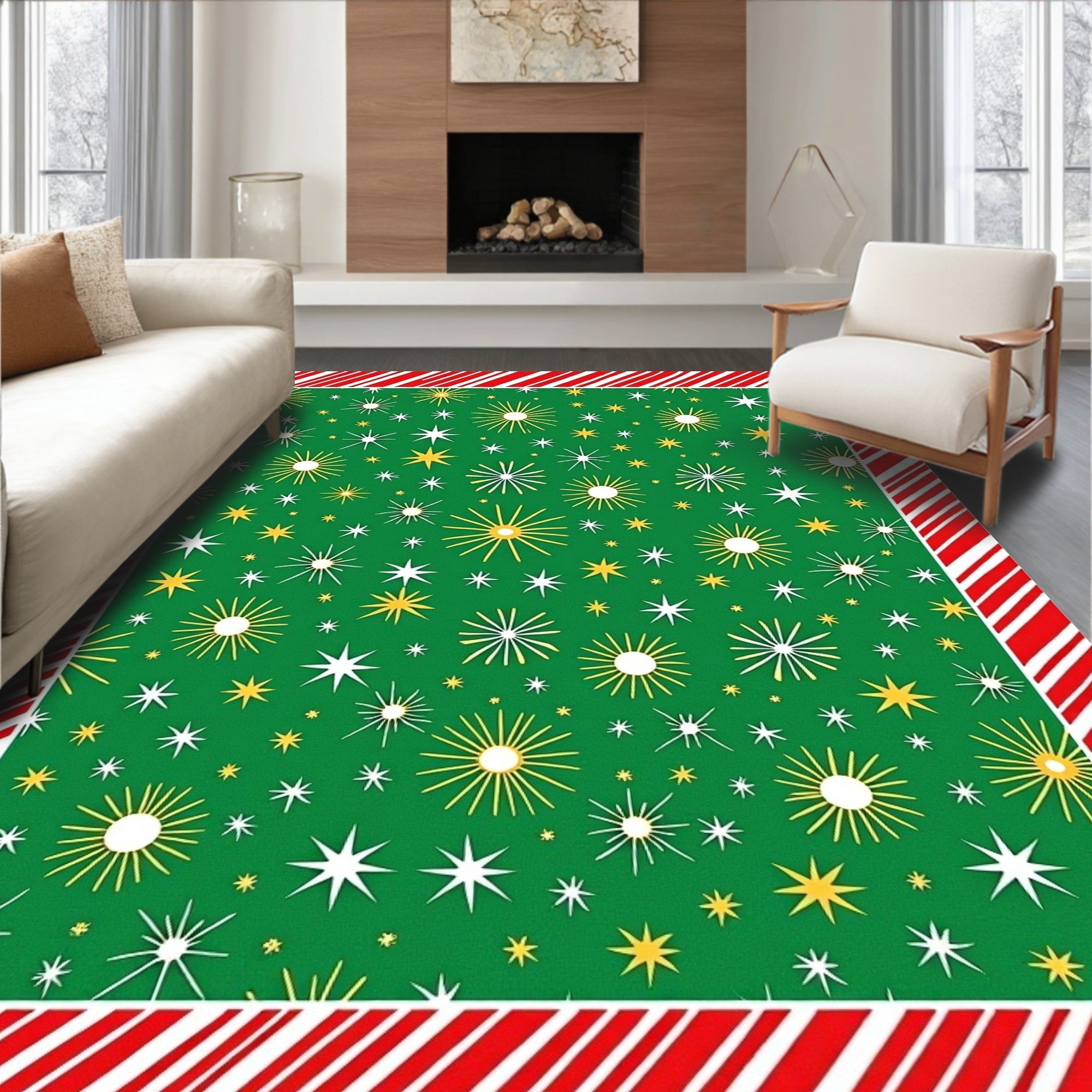 Green Sunburst Starburst Medallion Rug