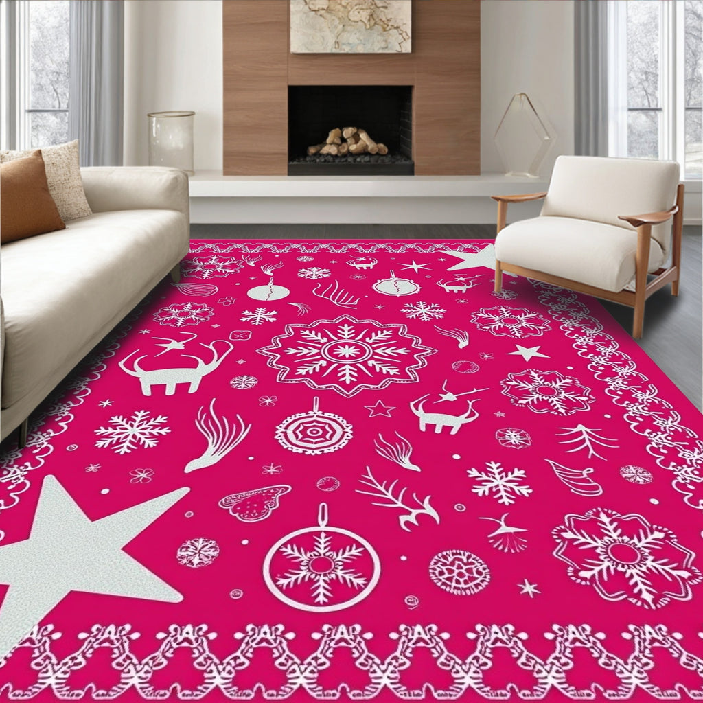 Fuchsia White Winter Festive Collection Rug