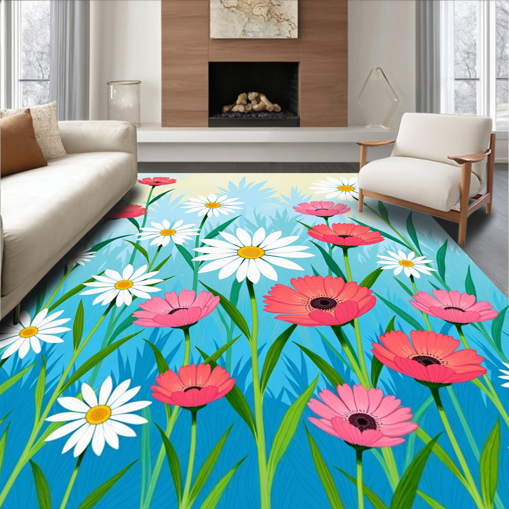 Coral Pink Daisy Meadow Rug