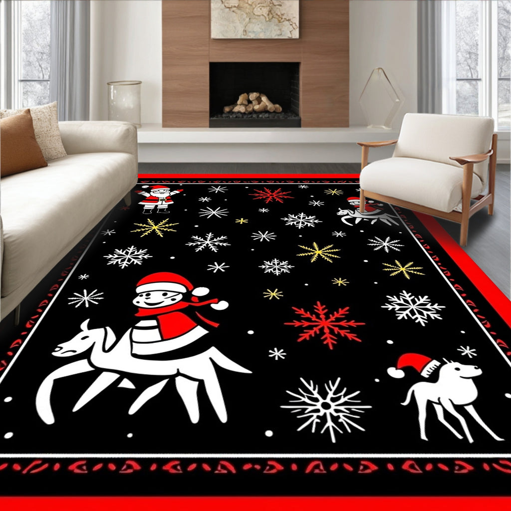 Winter Wonderland Santa Snowflakes Red Rug