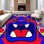 Vibrant Blue Red Yellow Canine Mandala Rug