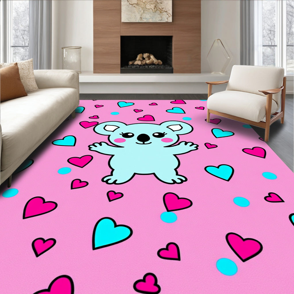 Cute Blue Koala Hearts And Dots Rug