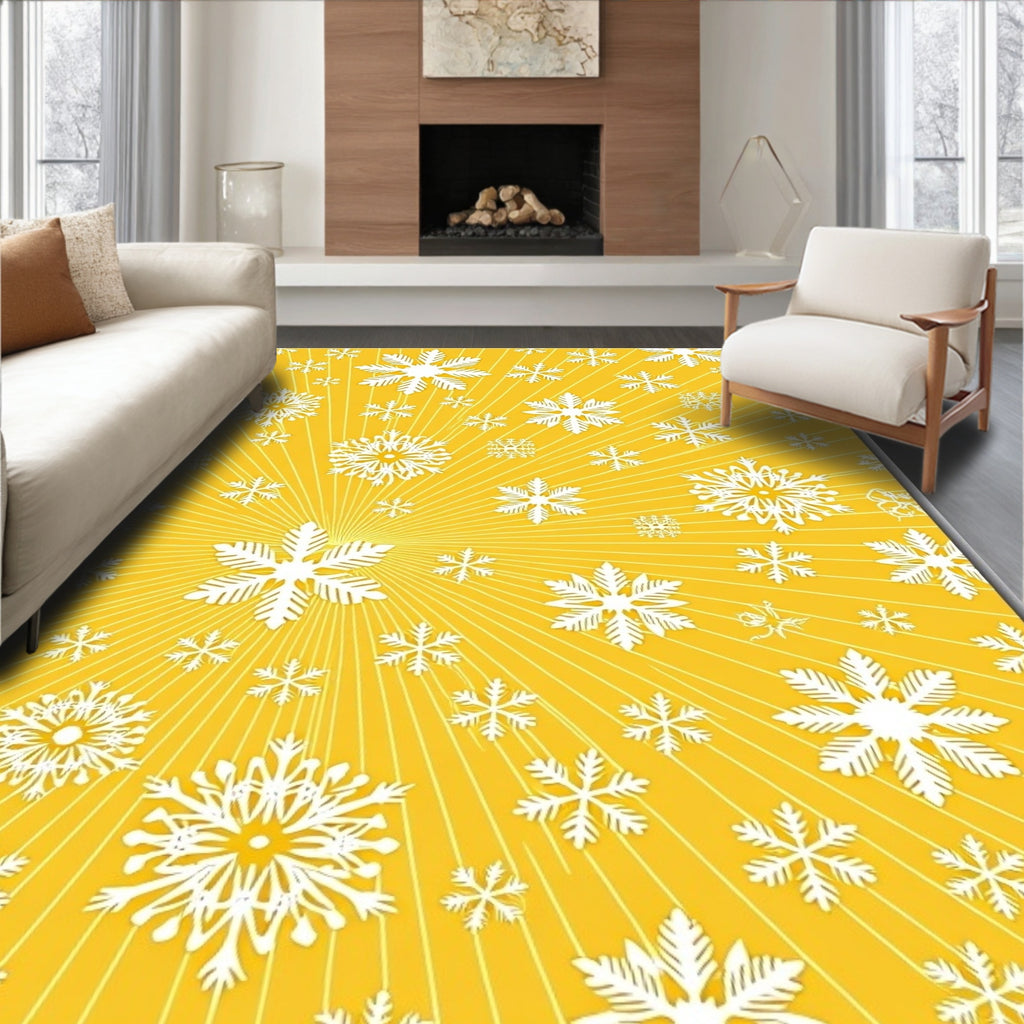 Golden Yellow Snowflake Blast Rug