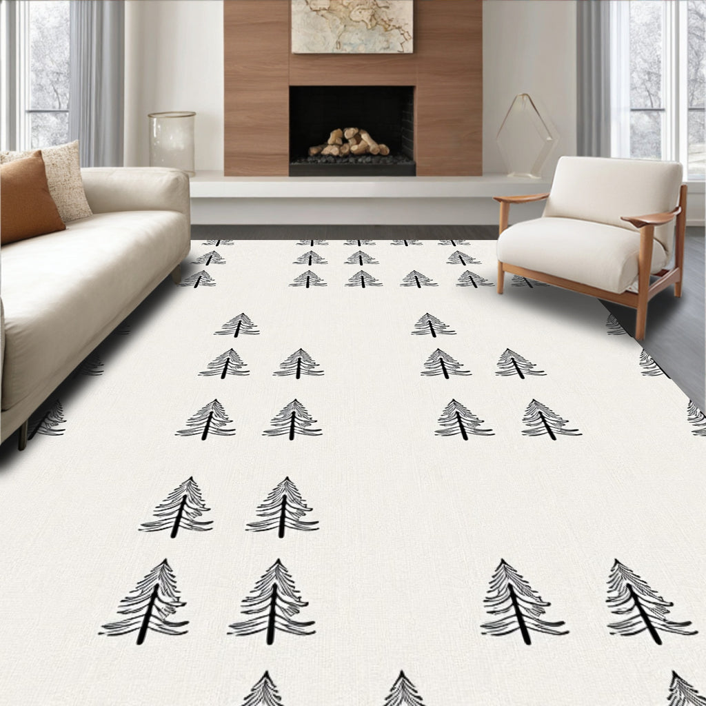 Minimalist Black Pine Tree Panorama Rug