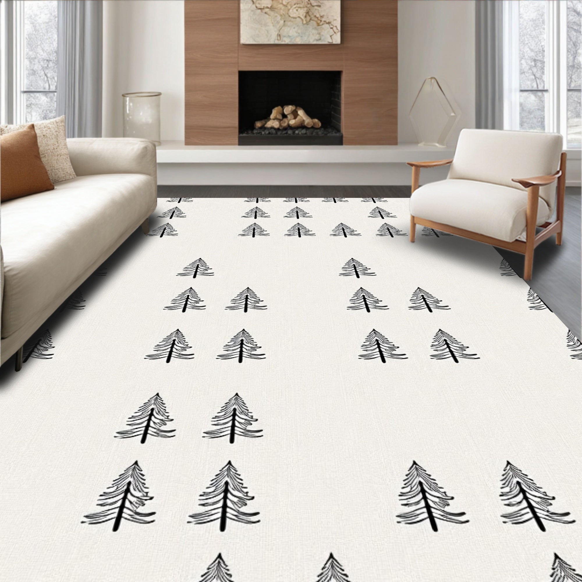Minimalist Black Pine Tree Panorama Rug