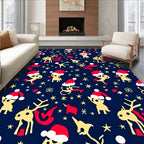 Festive Reindeer Santa Hat Stars Rug