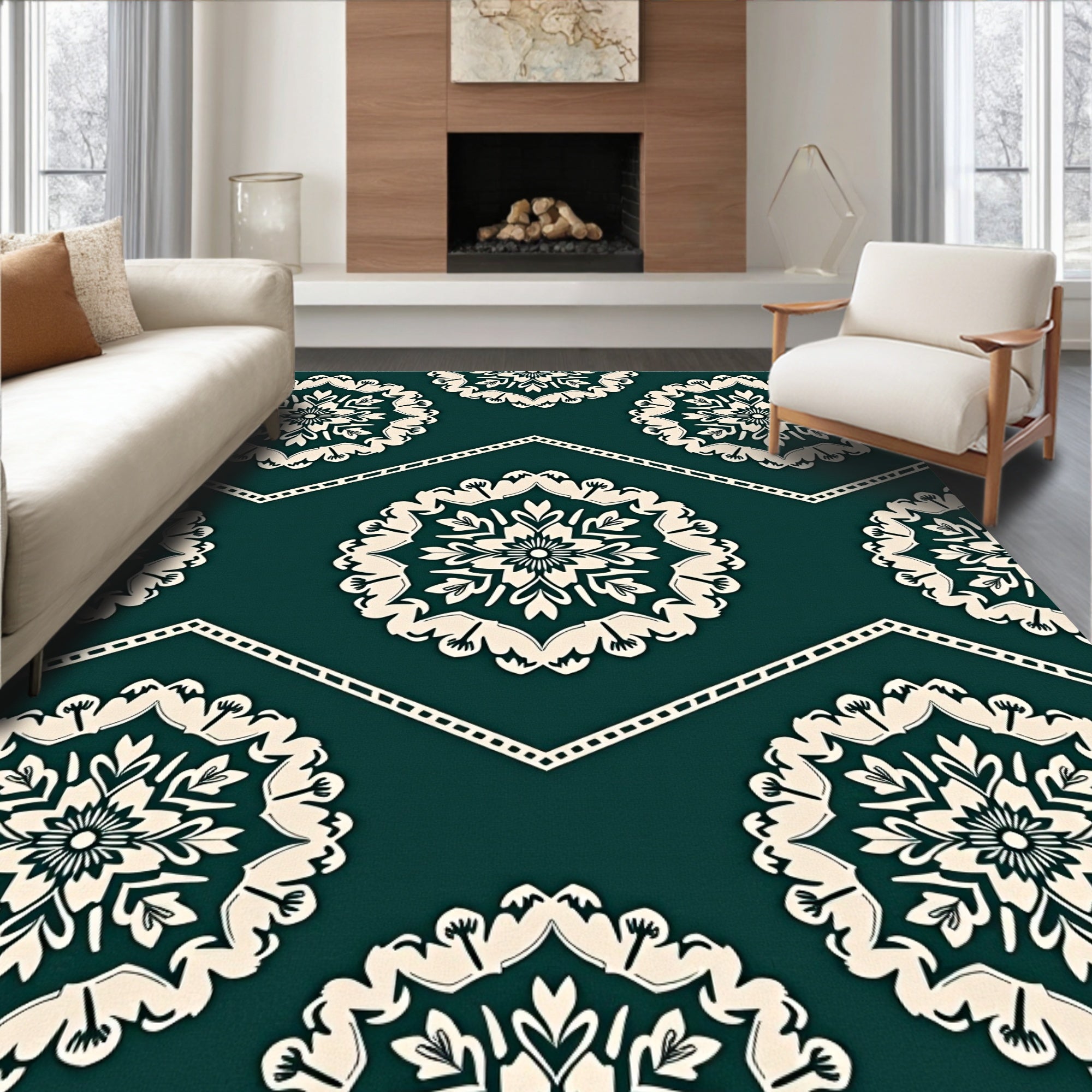 Deep Teal Medallion Zigzag Rug