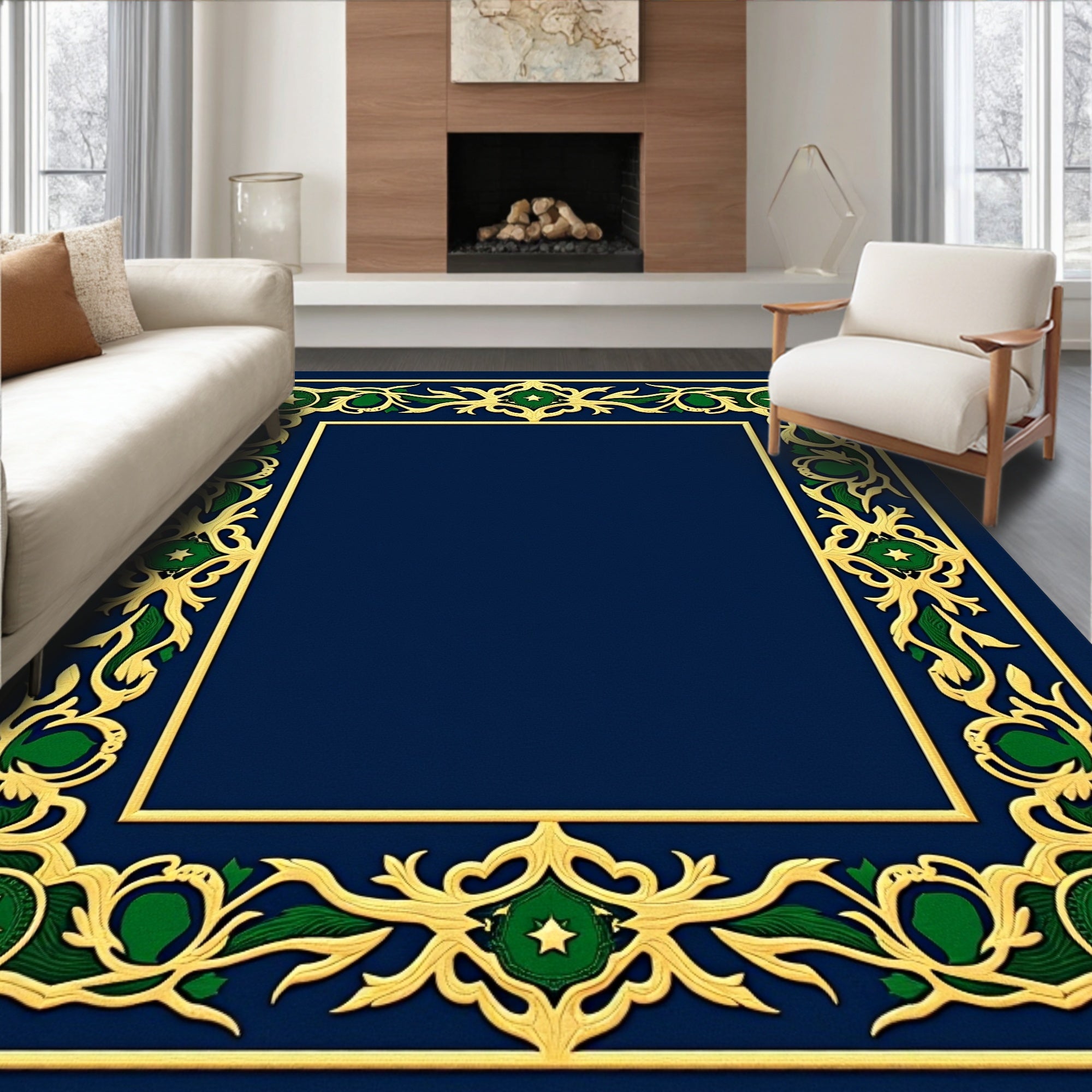 Regal Gold Green Star Border Rug