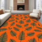 Vibrant Orange Green Palm Leaves Rug