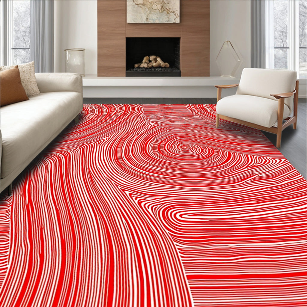 Crimson Swirl Organic Line Arrangement Rug