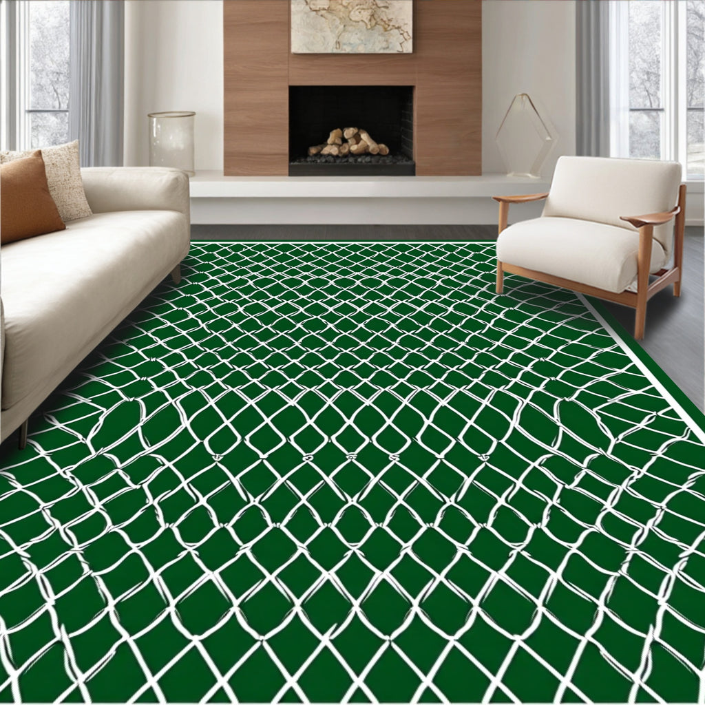 Emerald Green White Chain Link Rug